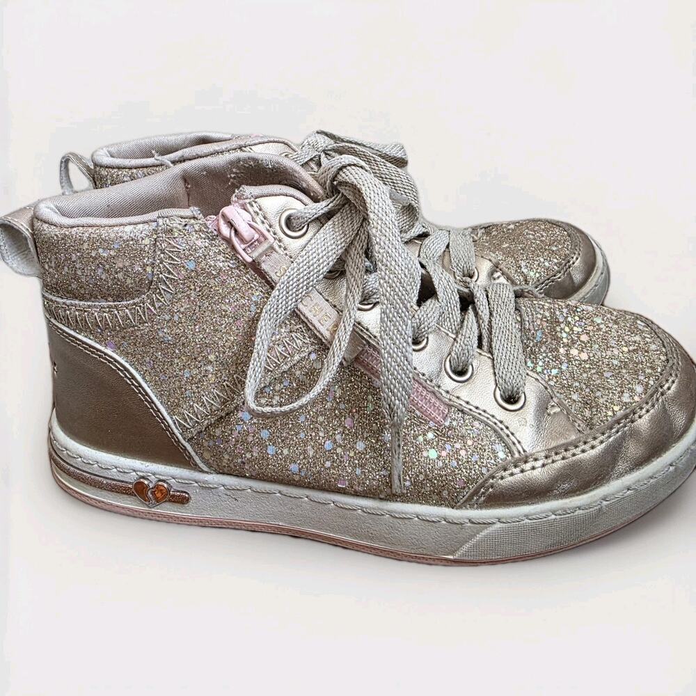 Sketchers Shoutouts Glitter Queen Sneaker Girls Size 2 Glam Sparkle Gold Pink - Picture 5 of 10